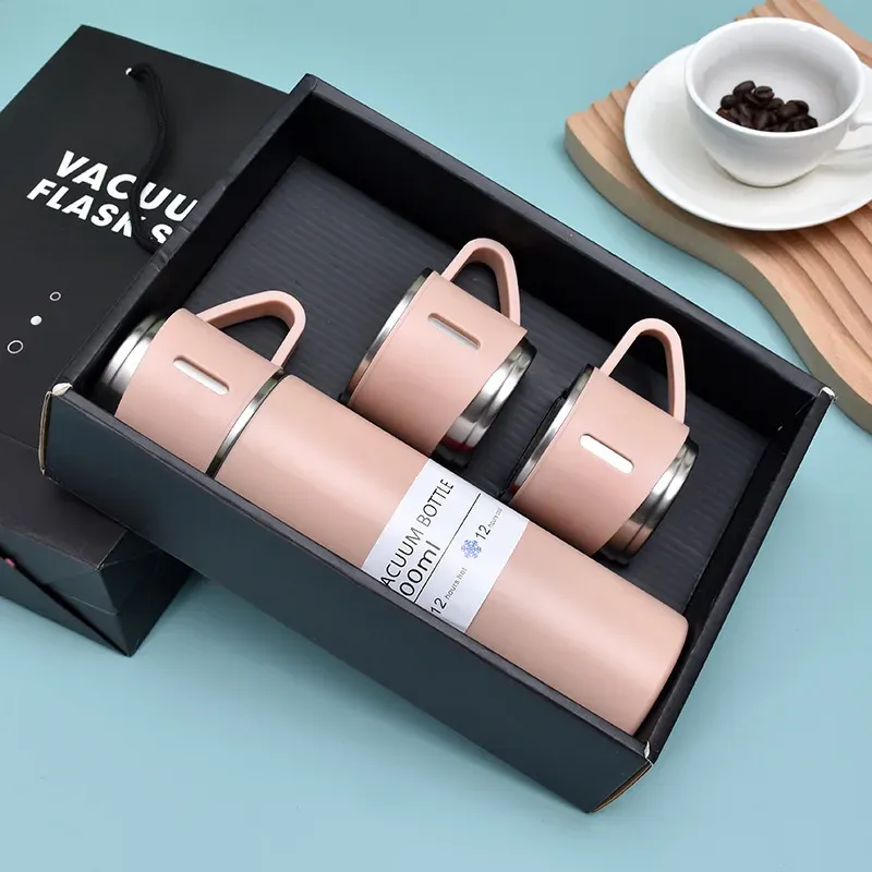  500ML Stainless Steel Vacuum Flask Gift Set Office Business Style Thermos Bottle Outdoor Hot Water Thermal Insulation Couple Cup 