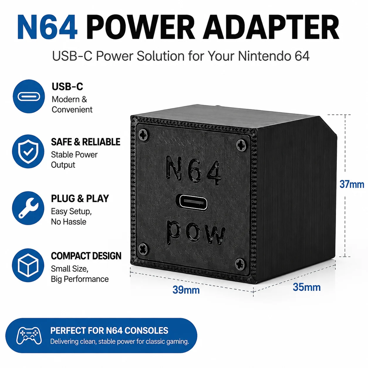 USB-C PSU Power Board 12V 3A NTSC PAL For Nintendo 64 N64 Consoles
