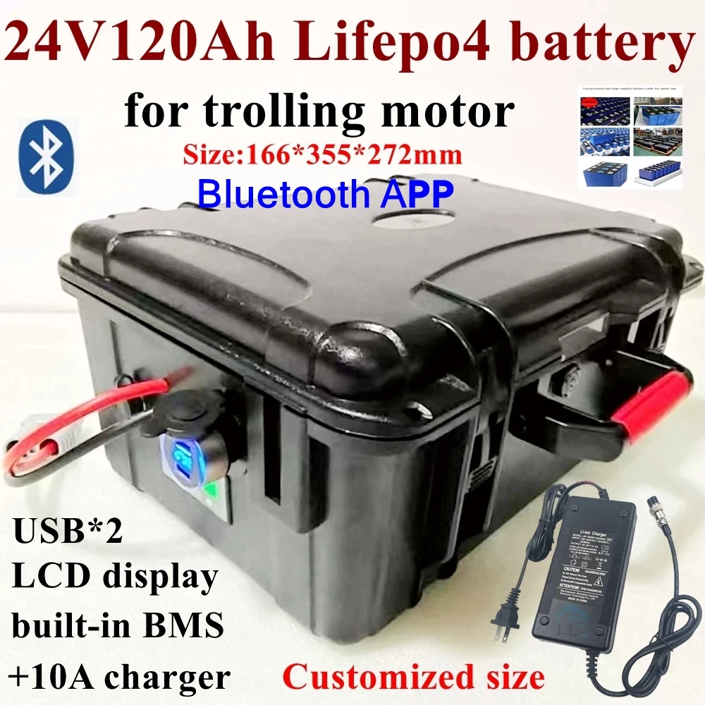 

Batterie Lithium Étanche IP67 Lifepo4 24V 120Ah, pour Propulseur Artériel 80 88, Moteur de Traîne, Hélice de Bateau Électrique,