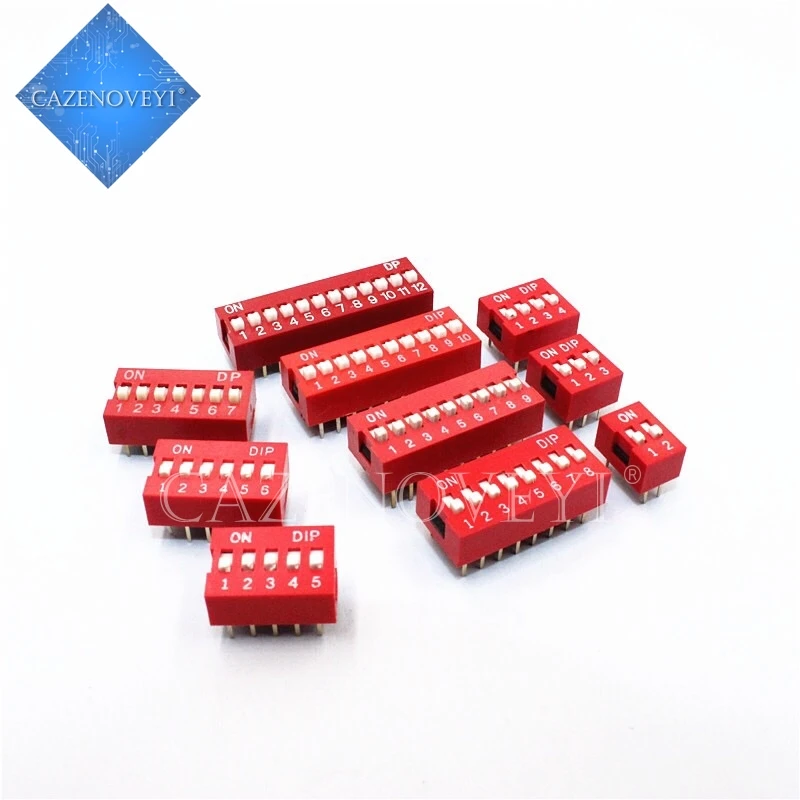 10PCS Slide Type Switch Module 1 2 3 4 5 6 7 8 9 10 12 Bit 2.54mm Position Way Red Pitch Toggle Switch Red Snap Switch