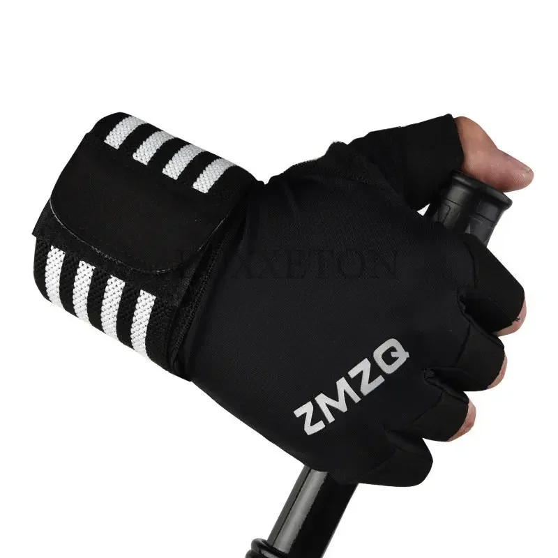 Men And Women Cycling Fitness Climbing Gloves Breathable Non-Slip Ice Silk Half-Finger Fitness Gloves Extended Wristband Gloves