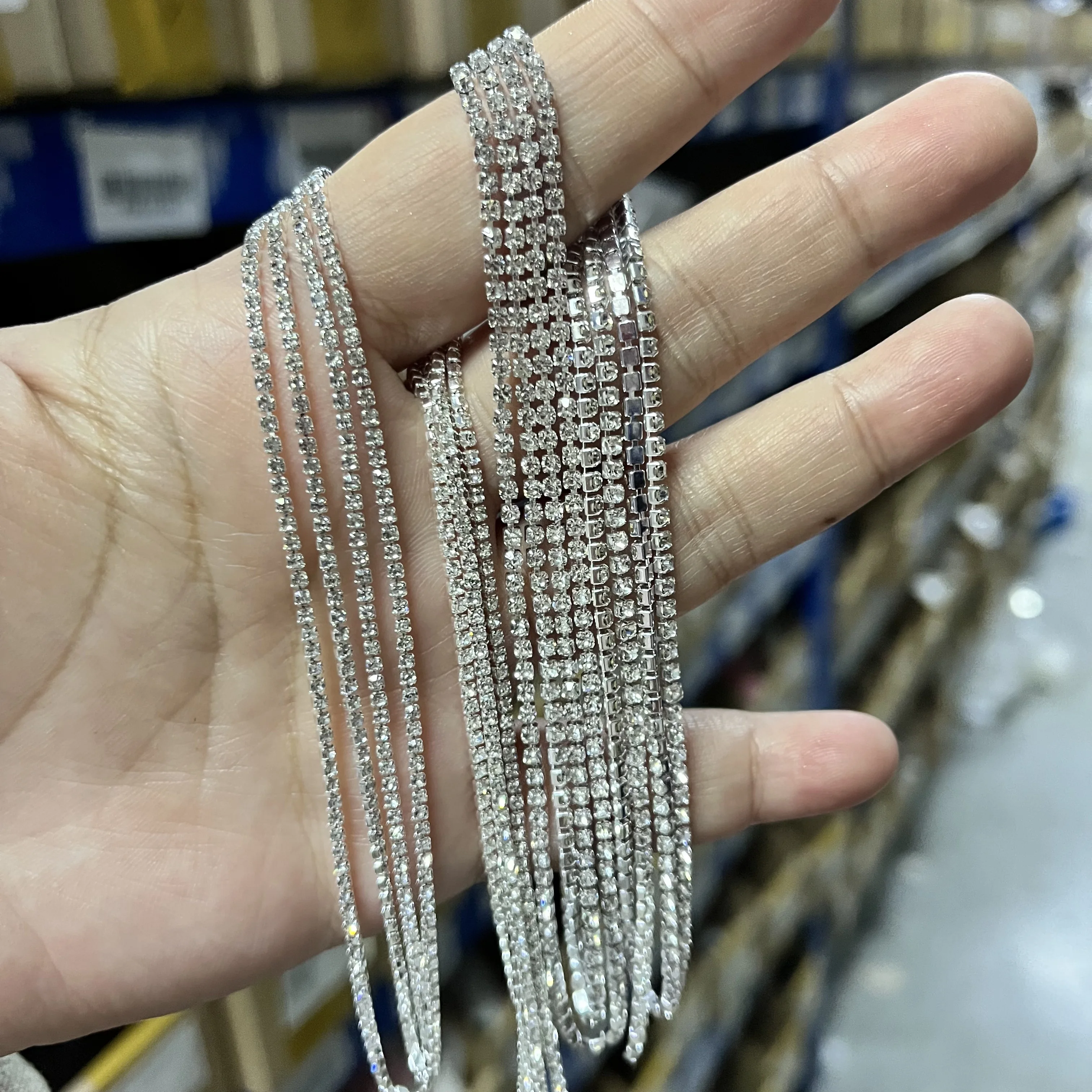 1M 39.37inch Hypoallergenic 3D Silver Claw Chain Nail Charms Luxury Sparkling Clear Rhinestones Adjustable Chain Manicure Decor*