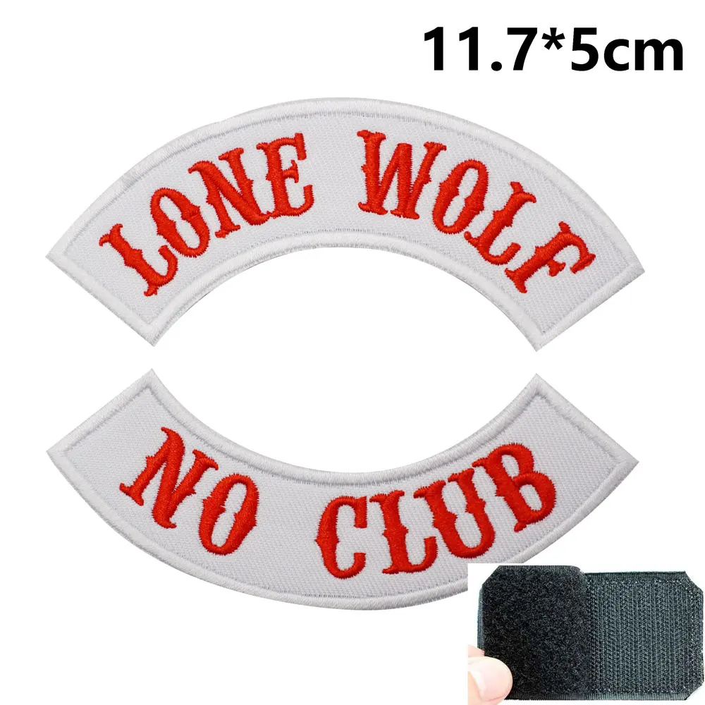 lone wolf  no club  Embroidered Patches Applique Sewing Label punk biker Band Rock Clothes Badges with hook backing