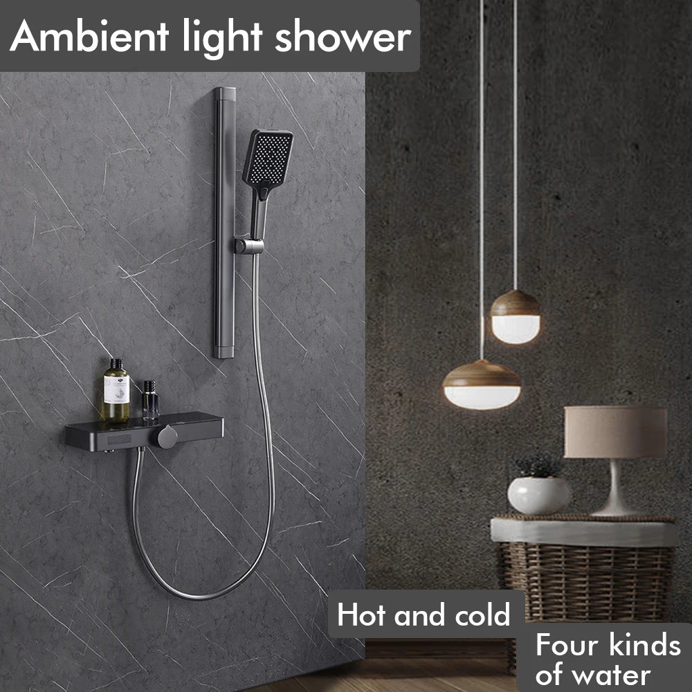 Gunmetal Bathroom Faucet Shower System Set Waterfall Water 2 Function Shower Mixer  3 Ways Water Discharge Handheld System