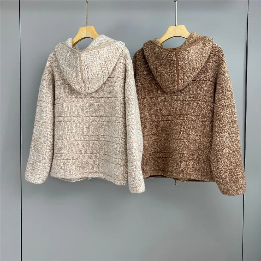 

Autumn And Winter New Women's Hooded Cashmere Wool Blended Long Sleeved Cardigan Fashionable Casual Sweater Jacket