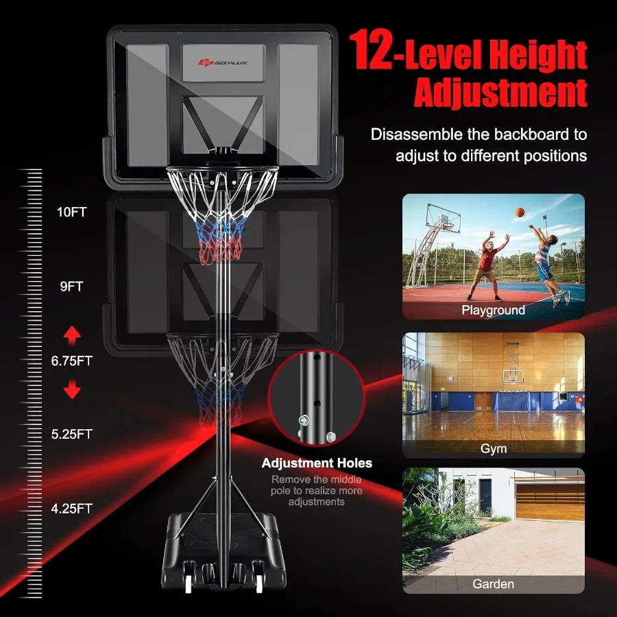 طوق كرة سلة محمول بطول 10 أقدام قابل للتعديل مع لوحة خلفية مقاومة للكسر مقاس 44 بوصة للاستخدام الخارجي على الفناء الخلفي أو الممر مثالي لـ Adu #3