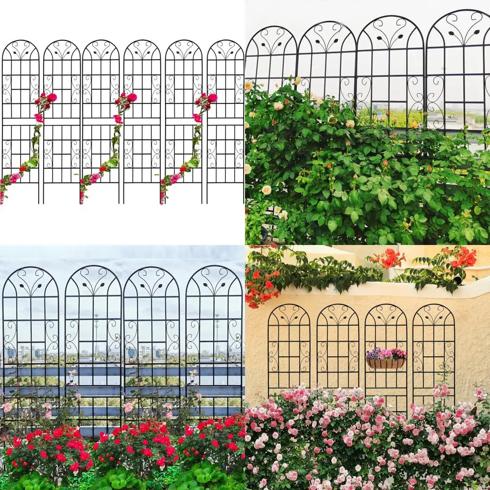 

Outdoor Rustproof Metal Garden Trellis, 6-Pack, 86.7 Tall, Durable Black Galvanized, Climbing Plant Support for Roses and Flower