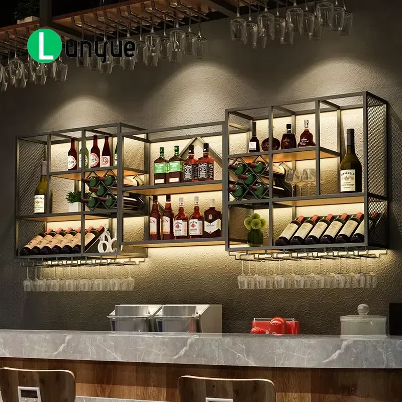Modern Custom Stainless Steel 5 Layer Wall Mounted Wine Rack Durable Household Furniture for Bar Restaurant Holds 27 36