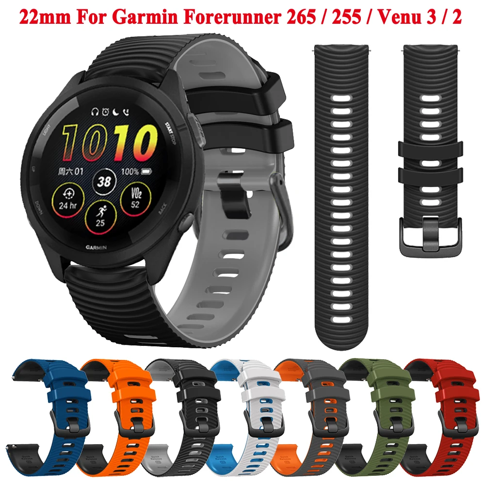 

For Garmin Forerunner 265 255 Watch Strap Smartwatch 22mm Silicone Band For Garmin Venu 3 Venu 2 Vivoactive 4 Bracelet Watchband