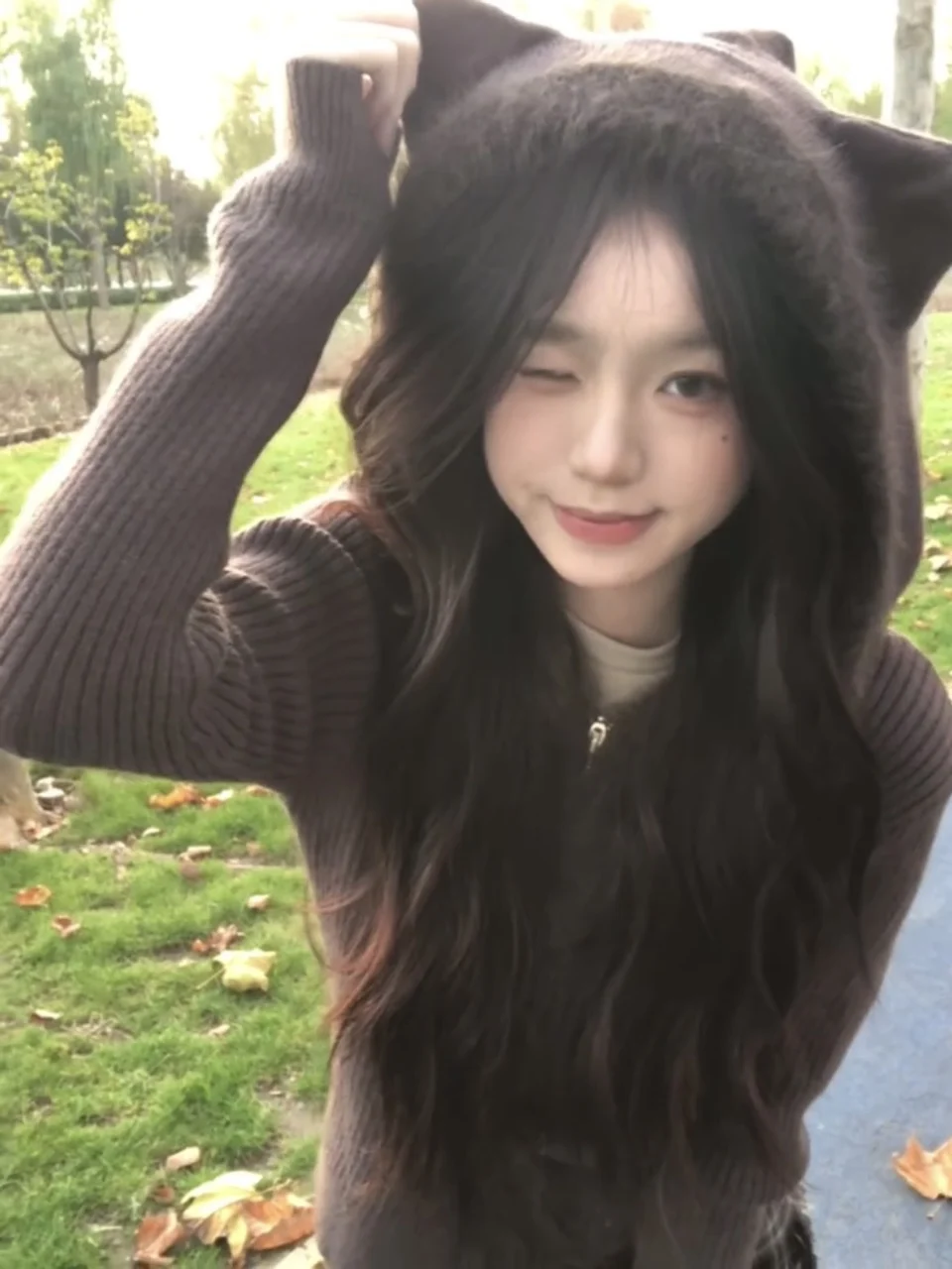 Ce Au Lait Fufu  Ear Raccoon Fce Knitwear Outerwear Women's Autumn Winter Zipper Knitted Open Cardigan Sli Outer ...