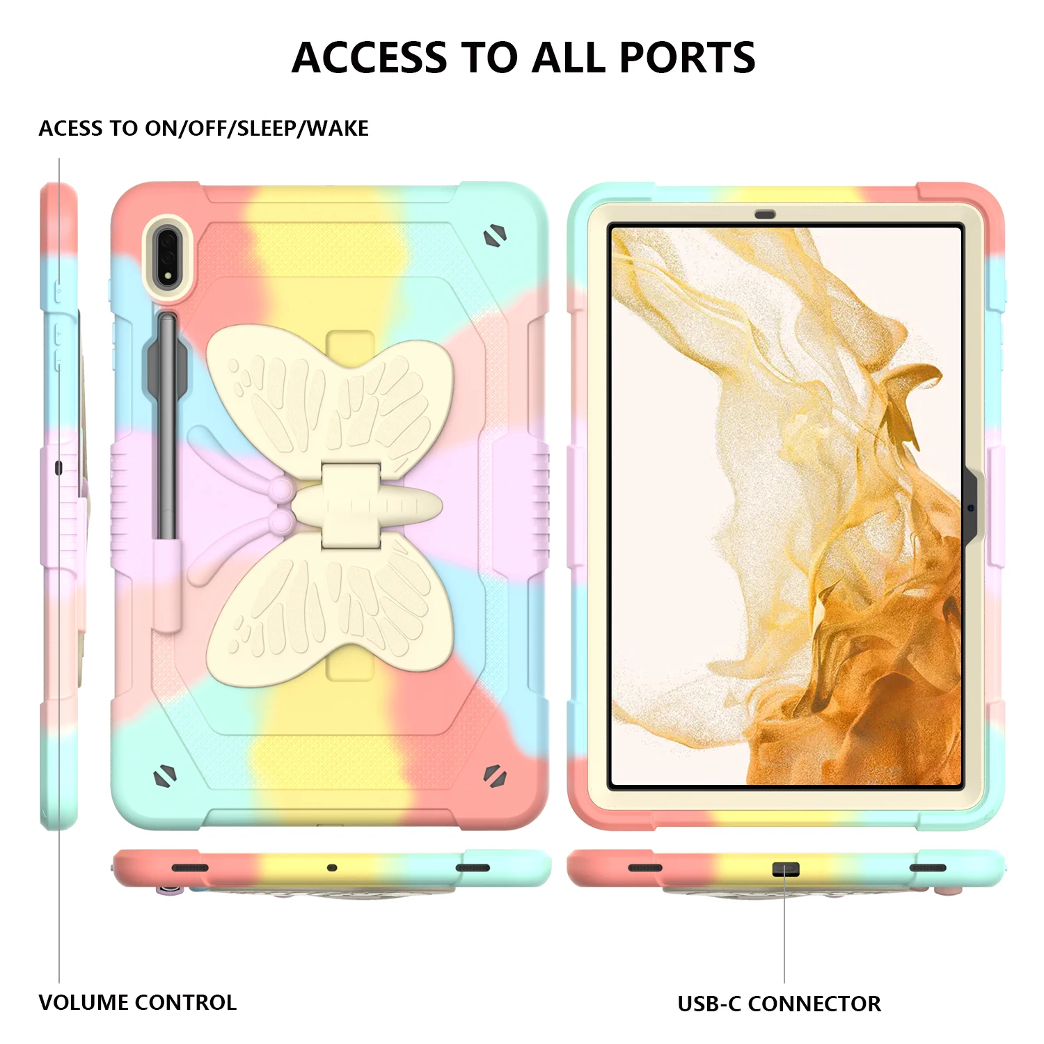 حافظة كمبيوتر لوحي لهاتف سامسونج تاب S10 S9 S8 S7 Plus FE A9 A8 S7fe غطاء مقاوم للصدمات على شكل فراشة Funda للأطفال