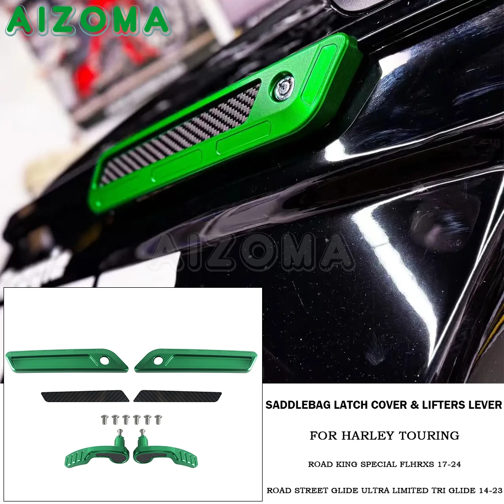 

For Harley Touring FLHX FLHR FLTRX FLHRXS 14-24 Saddlebag Latch Cover Saddle Bag Lid Lifters Lever W/Real Carbon Fiber Reflector
