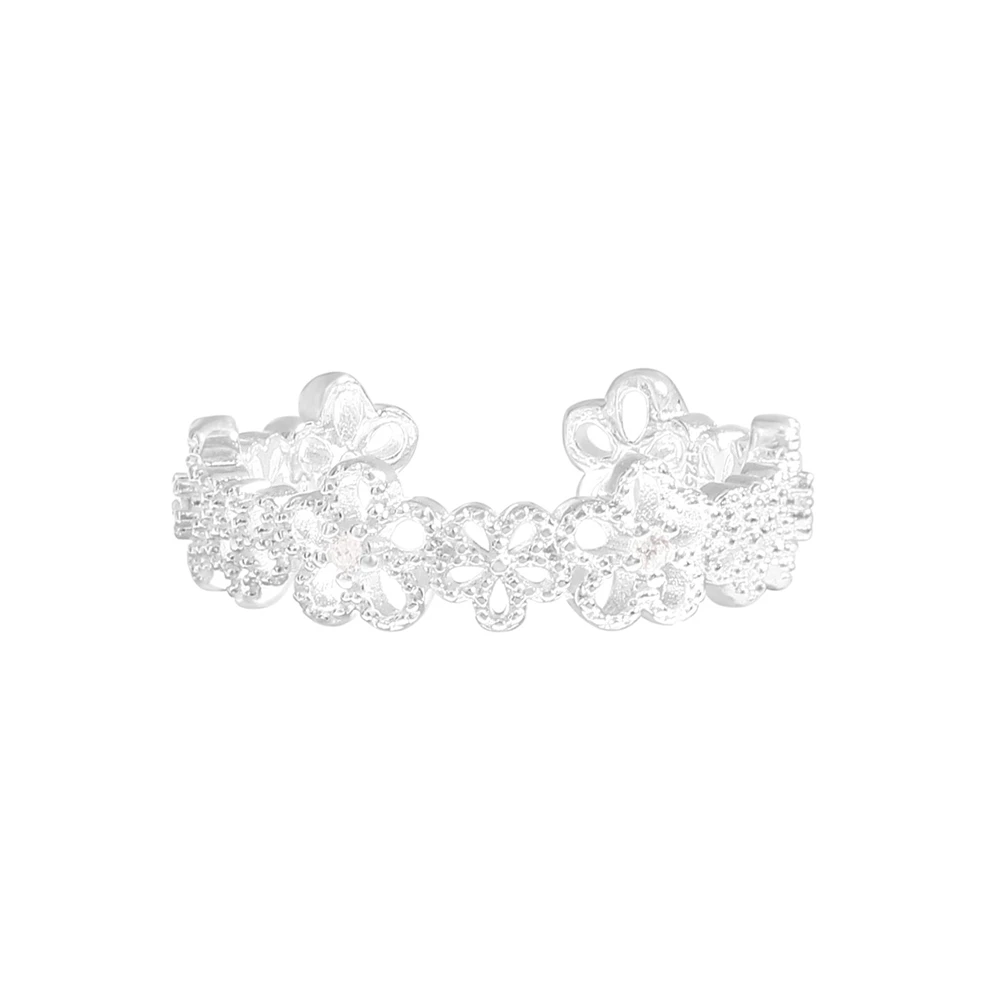

S925 Sterling Silver Women's Korean-Style Lace Flower Ring with Zircon INS Niche Design Jewelry