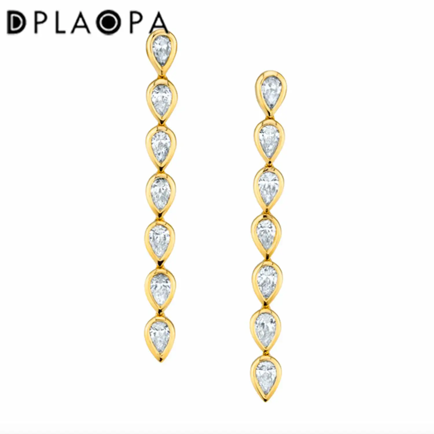 DPLAOPA 100% 925 Sterling Silver Gold Pear CZ Zircon Chain Earring Line Piercing Women Luxury Fine Jewelry 2023