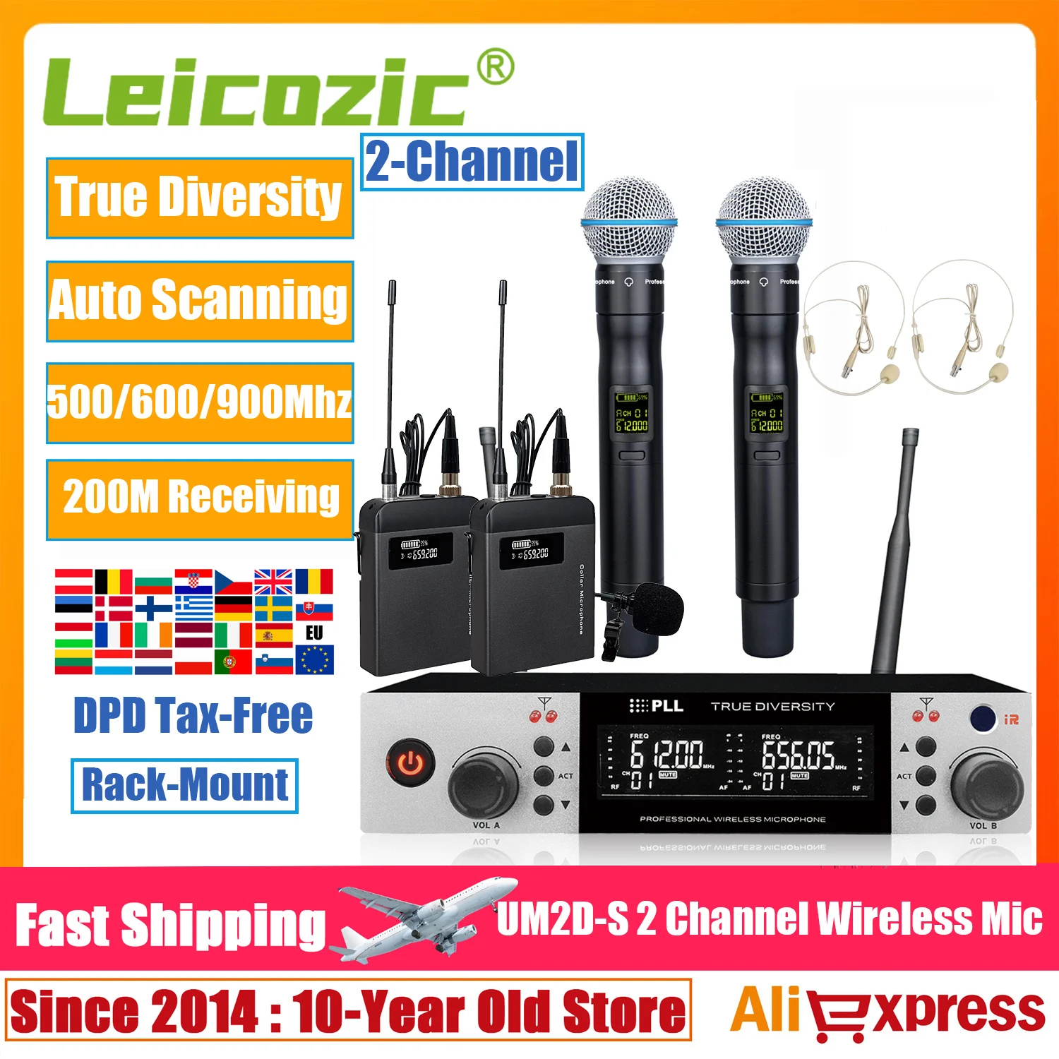 Leicozic 2 Channel Microphone Wireless Professional Microfones Sem Fio Beta58 True Diversity Microfonos UHF Stage Mic 500/600Mhz