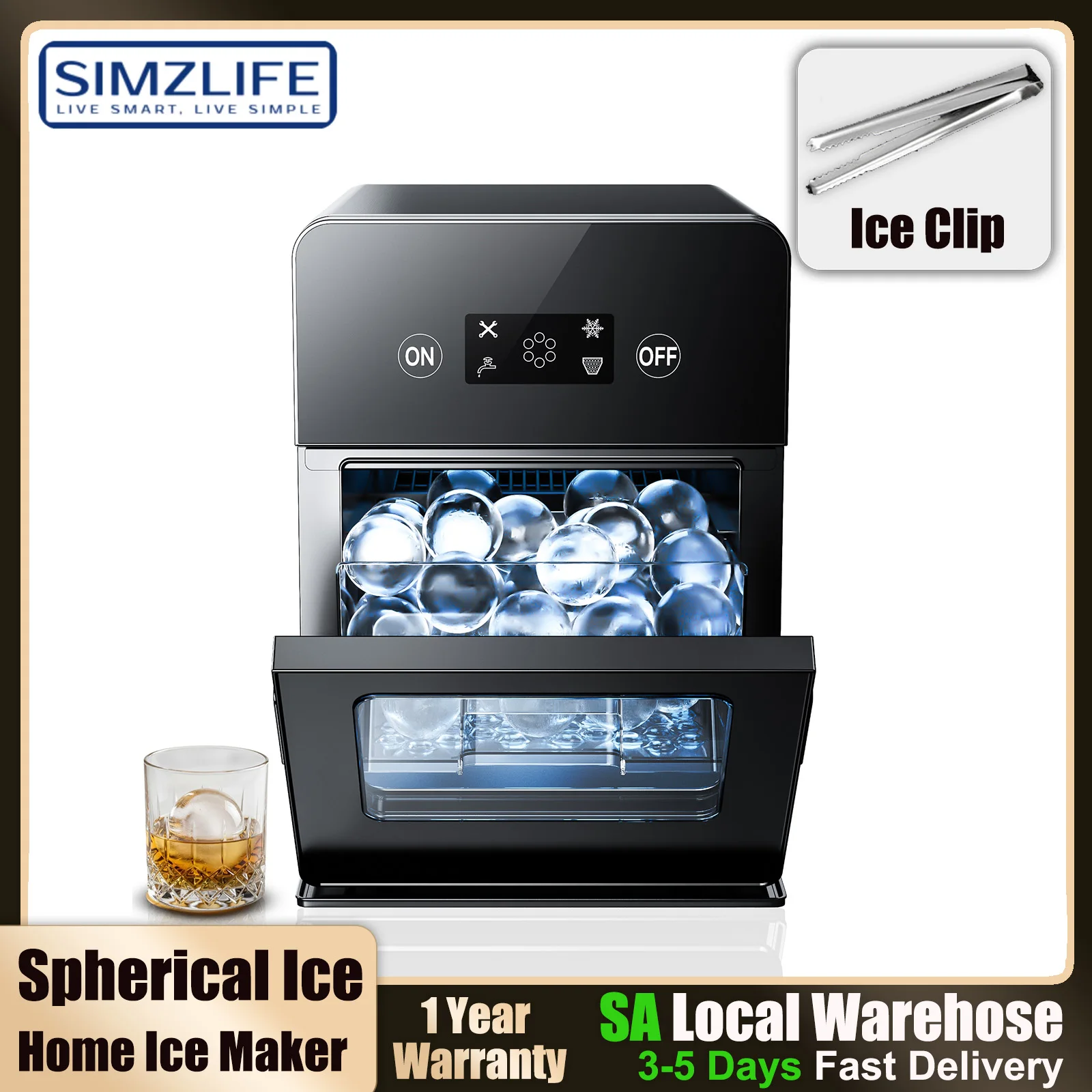 

Simzlife Ball Ice Maker,8 Ice Cubes/Hour,Transparent Ball Ice Maker with LCD Touchscreen,Self-Cleaning,Perfect for Home,Party