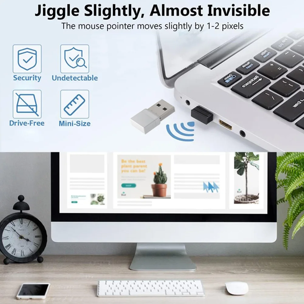 USB Tipe C 2 in 1 Mouse Jiggler Tanpa Driver, Penggerak Mouse Otomatis Plug & Play, Mini Mouse Shaker untuk Laptop, Menjaga Komputer Tetap Aktif