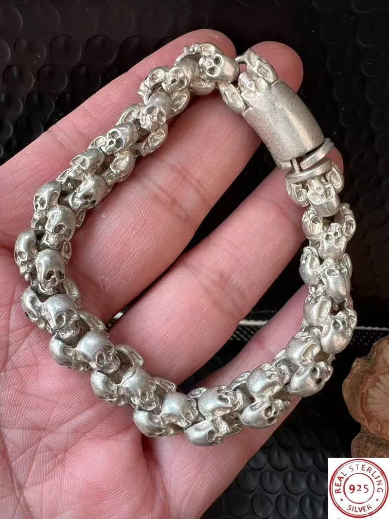 

925 Tibetan Silver Vintage Bracelet, Inlaid Evil Deflecting Bangle, Personality Charm Fine Jewelry