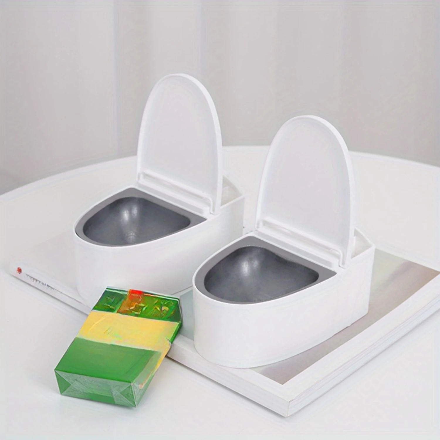 Stainless Steel Wall-Mounted Ashtray with Lid - Toilet Design, No-Drill, Compartment included