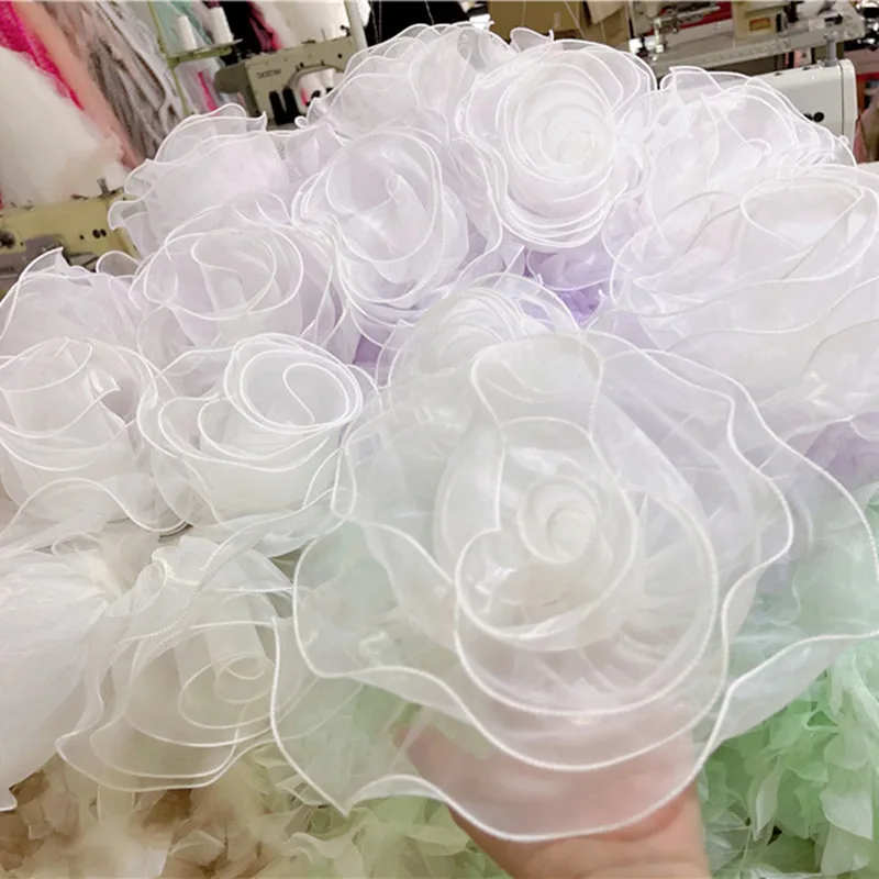 New Customized 15cm handmade big flower organza White/pink/red wedding dress/ clothes flower applique Accessories SC836