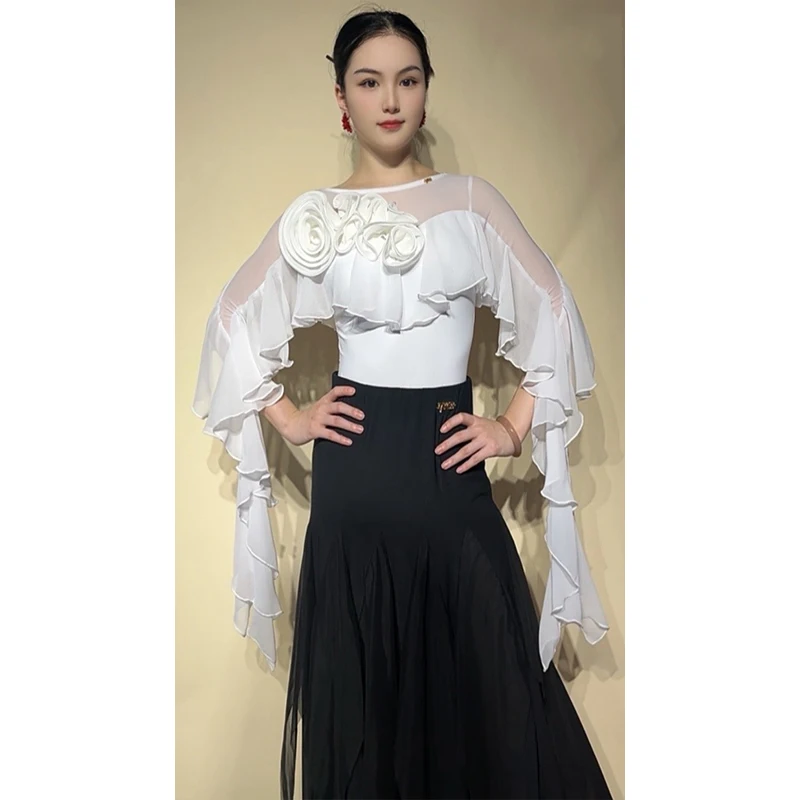 2025 ดอกไม้หรูหรา Ballroom Dance Tops ผู้หญิงบอดี้สูท Waltz Dance เสื้อผ้าคลับ Latin Salsa Dance เสื้อผ้า BL15997