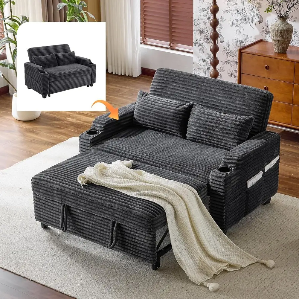 

Convertible Loveseat Sleeper Sofa with USB Ports and Cup Holders for Living Room or Bedroom
