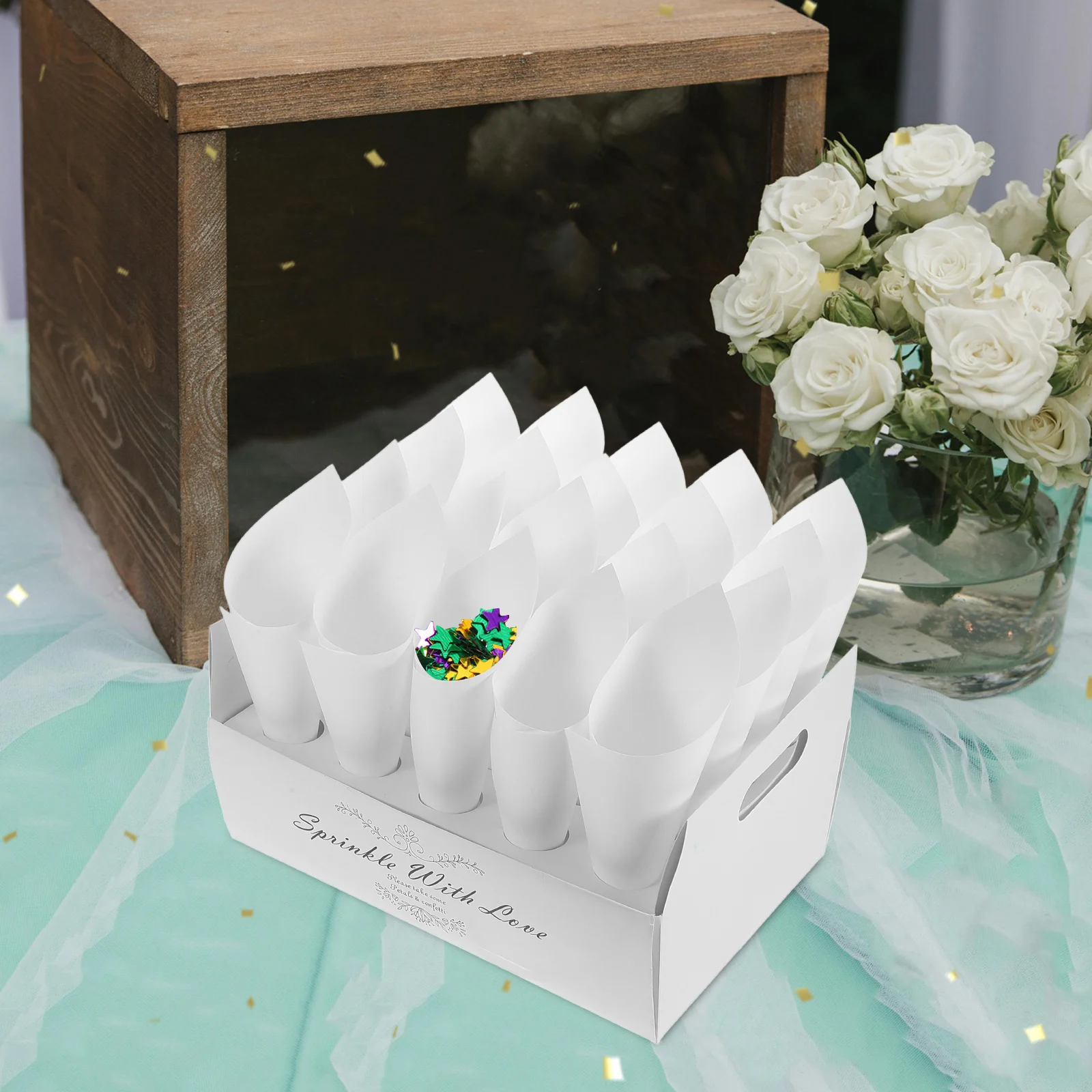

1 set Wedding Confetti Tray Flower Petal Cones Craft Paper Holder Elegant Decorative Bracket for Party Retro Theme