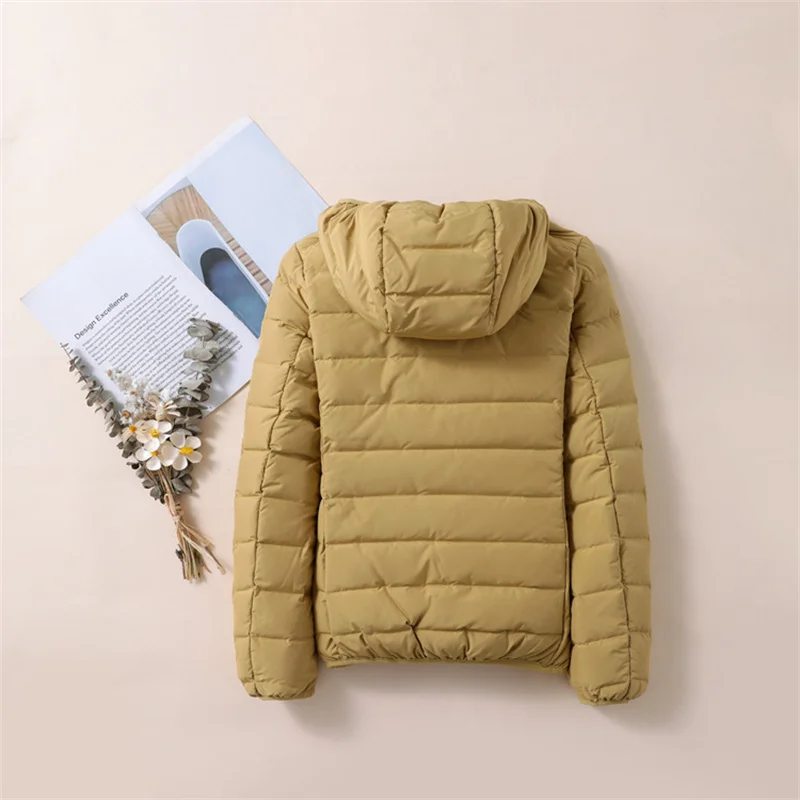 2024 Autumn Winter Slim Hooded Down Jacket Women Ultra Light Thin White Duck Down Coat Ladies Warm Short Bigsize Puffer Parkas