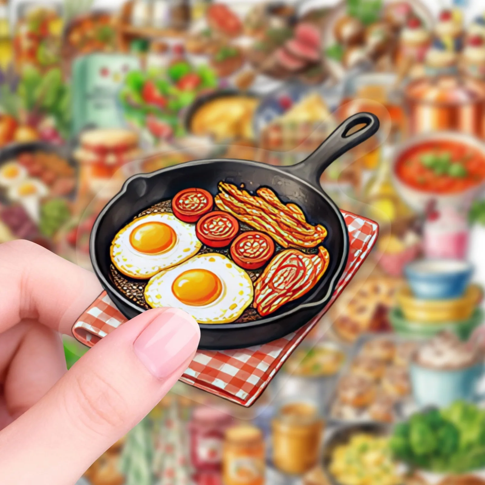 50 PCS Kitchen Food PET Transparent Sticker Western Dessert Baking Ingredient Stickers Decorate Fridge Cabinet Thermos Cup Decal