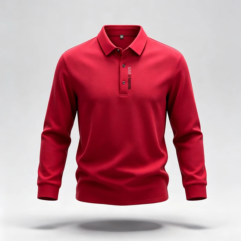 Herren-Polohemd mit langen Ärmeln, minimalistischem Design, Reverskragen, Buchstabenmuster, weiches Material, ideal für den Alltag, urbanen Freizeitlook und den täglichen Gebrauch. – Detail 13