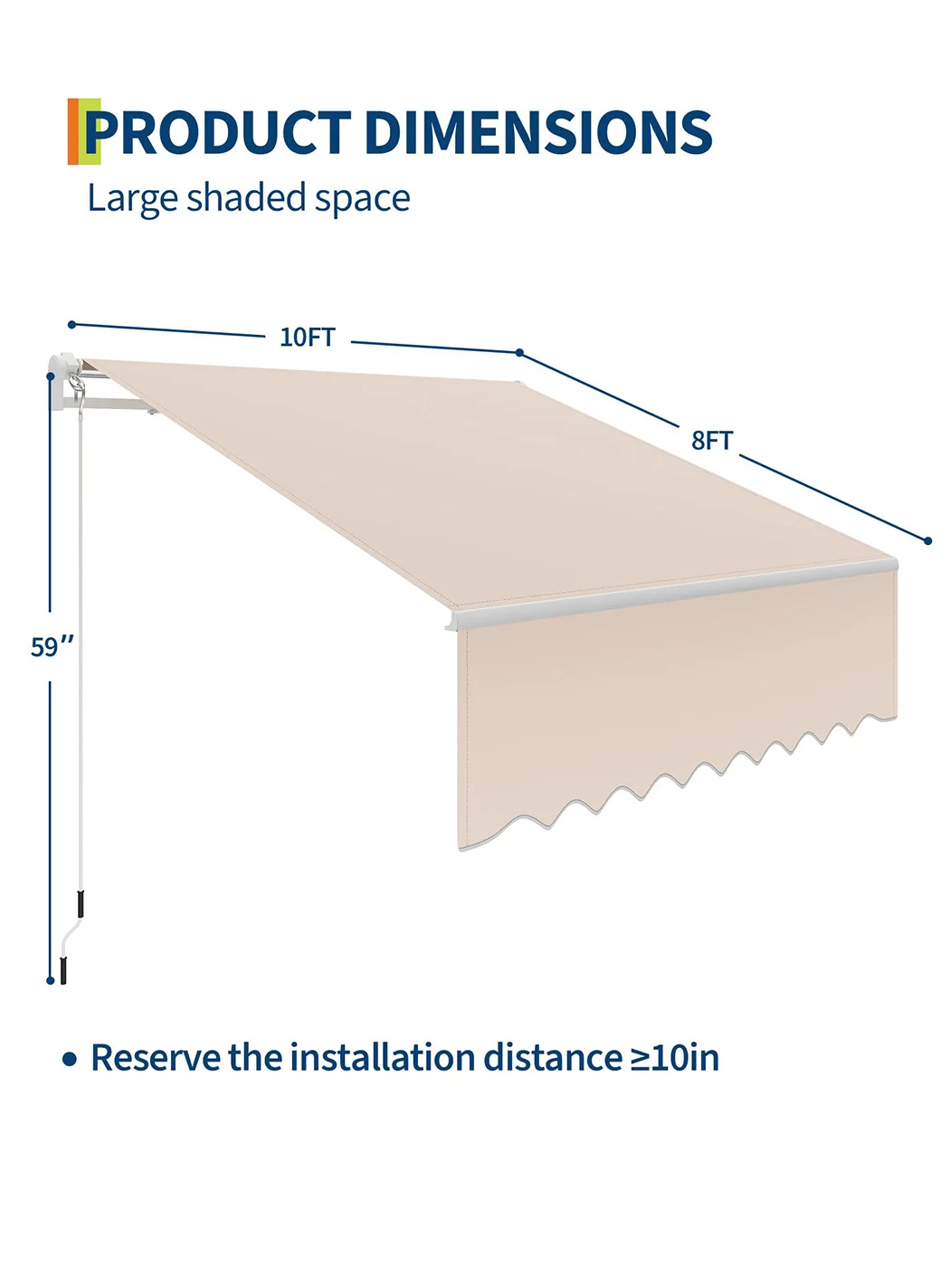 3x2,5m Ausziehbare Terrassenmarkise, Manuelle Kurbel-Sonnenschutzmarkise mit Wasserdichtem UV50+ Stoff & Aluminiumrahmen für Balkon Garten Outdoor – Detail 4
