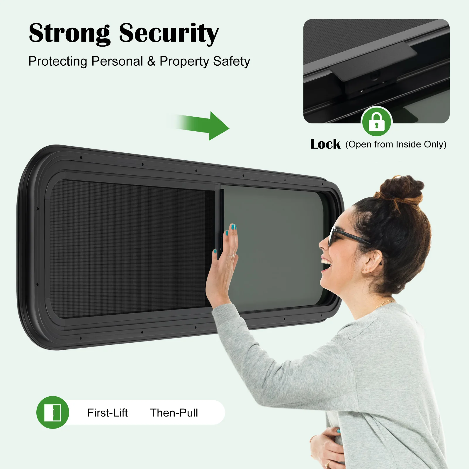 Universal RV Push Out Sliding Window with Black Privacy Glass & Mosquito Screen for 2-6mm/48-55mm Wall Thickness Campers