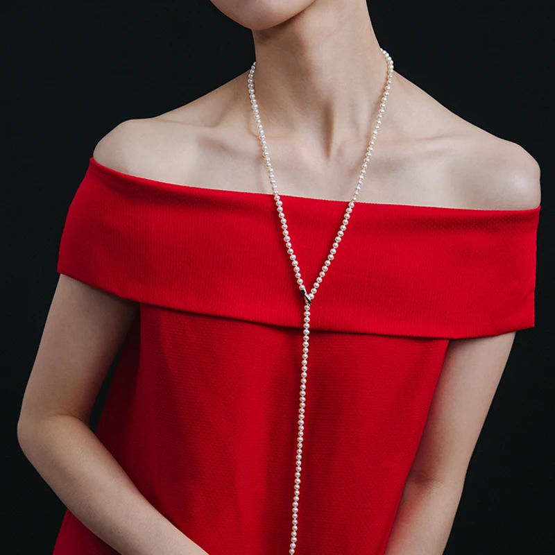 Long Natural Freshwater Pearl Neckalce For Women,Fashion Real Small White Pearl Necklace 85cm Nice Gift Fine Jewelry