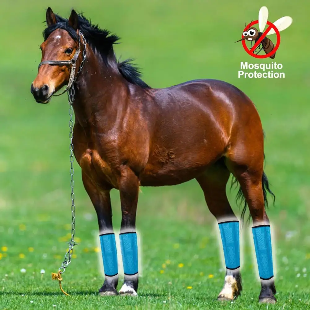 

4Pcs Summer Horse Fly Boots Breathable Reduce Stomping Flies Bites Horse Mesh Leg Wrap Adjustable Horse Leg Protective Cover