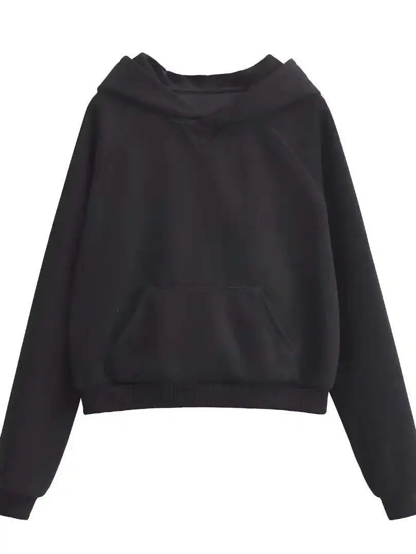 2024ฤดูใบไม้ร่วง/ฤดูหนาวใหม่หนาHoodedเสื้อแขนยาวผู้หญิงหลวมสบายๆอเนกประสงค์กระเป๋าขนาดใหญ่สีทึบAG1C