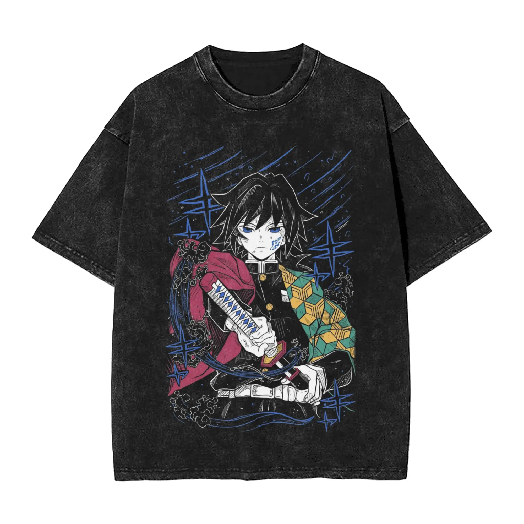Washed T Shirts Tomioka Giyu Anime Demons Slayers Hip Hop Retro T-Shirts Oversize  Streetwear 100% Cotton Tee Shirt Men Women