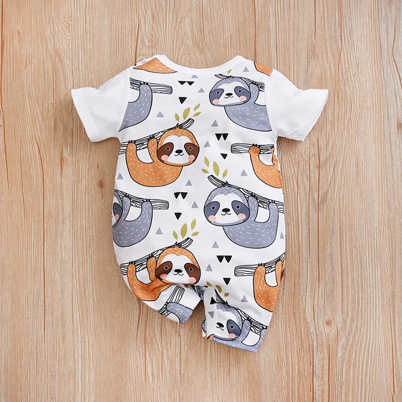 Summer Boys and Girls Cute Cartoon Sloth Comfortable Casual Short Sleeve Round Neck Baby Bodysuit