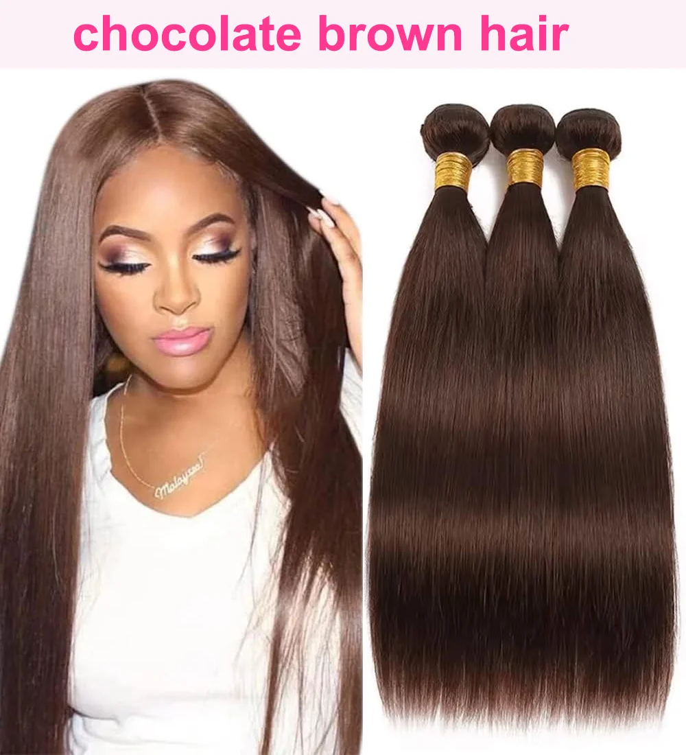 

#4 Brown Human Hair Straight Bundle 15A Chocolate Brown Human Hair Extension 1/3 Bundle Unprocessed Virgin Hair Remy Double Weft