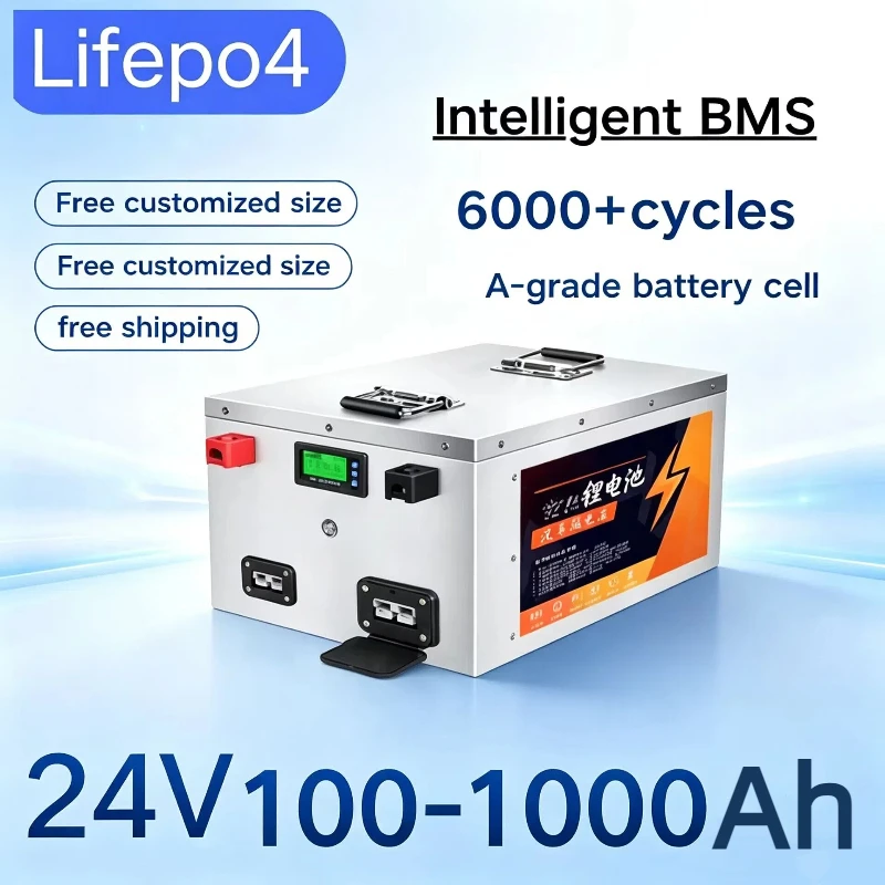 Batterie Lifepo4 24V, 100Ah, 200Ah, 300Ah, 500Ah, 800Ah, 1000Ah, pour l'Extérieur, le Camping, l'Éclairage de Secours Port