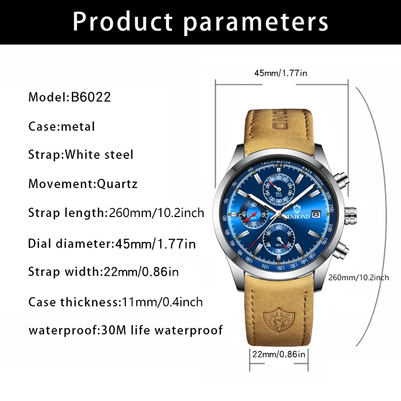 2024 New Luxury Man Watch Quartz Waterproof Luminous Date Chronograph Leather Men Wristwatch Military Sports Men\'s Watches Reloj