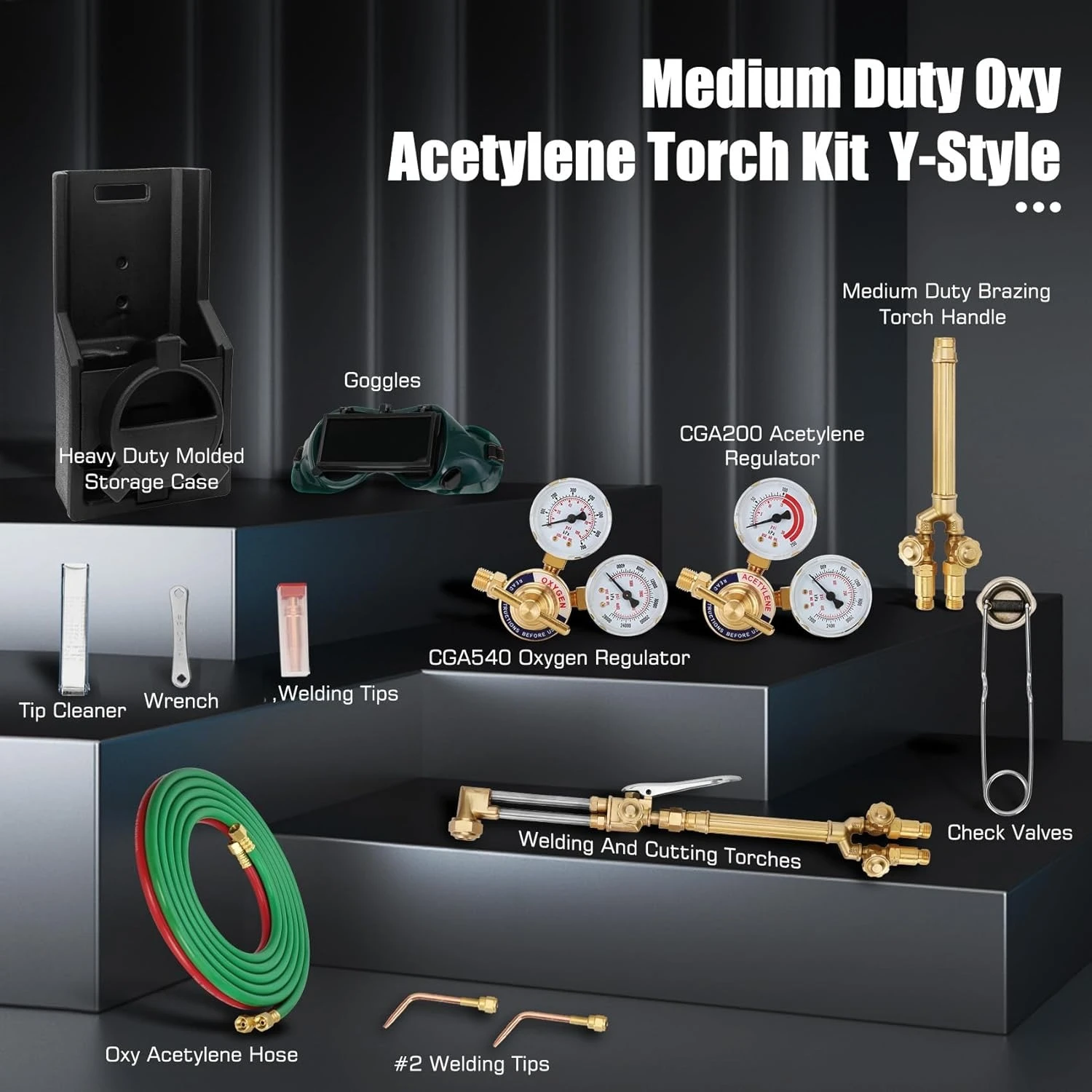 ZZZ-17 Stuk Middelzware Zuurstof Acetyleen Gas Lassen Outfit Tote Kit zonder Tanks met CGA540 Zuurstof Regulator CGA200 Acetyleen