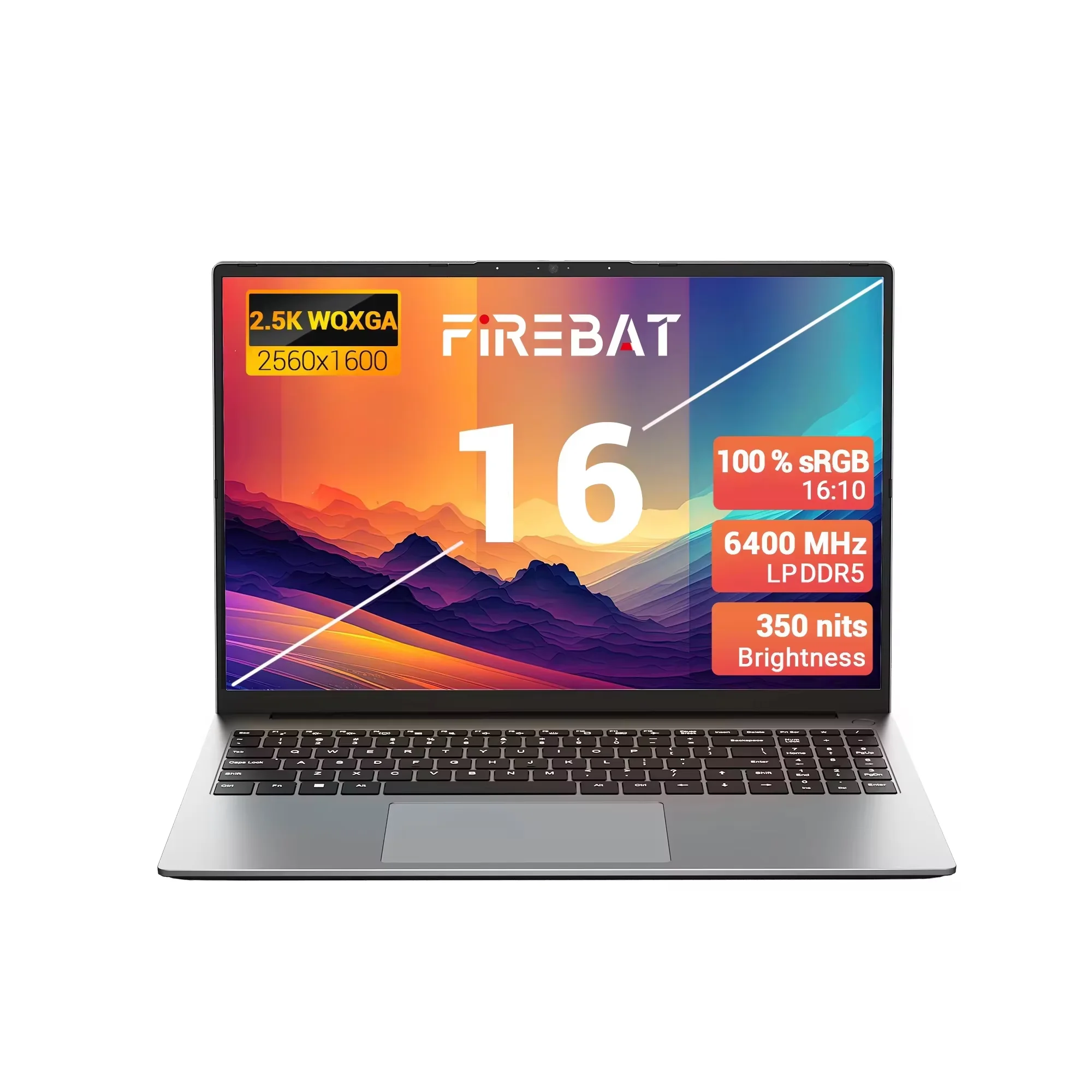 Firebat U6B laptop met AMD Ryzen 5 6600H-processor, 16 GB DDR5-geheugen, 512 GB SSD, 16 inch 2,5K 120 Hz IPS-scherm, Windows 11, Type-C-poort, WiFi 6, toetsenbord in volledige grootte. Ideaal voor
