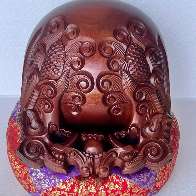 Temple Taoist Dharma Hall Purple Wooden Fish Dragon Carving Wooden Fish with Cotton Pad Hammer Whole Wood Carving Wooden Fish