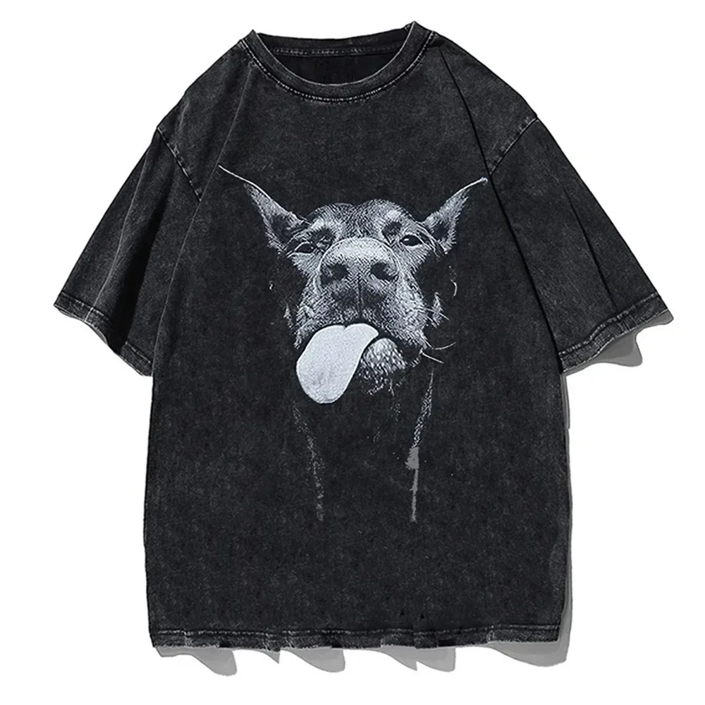 

Men Gothic T-Shirts Hip Hop Streetwear Letter Dog Printed Punk Tops Summer Vintage Washed Oversized Short Sleeve T Shirts 8XL A1