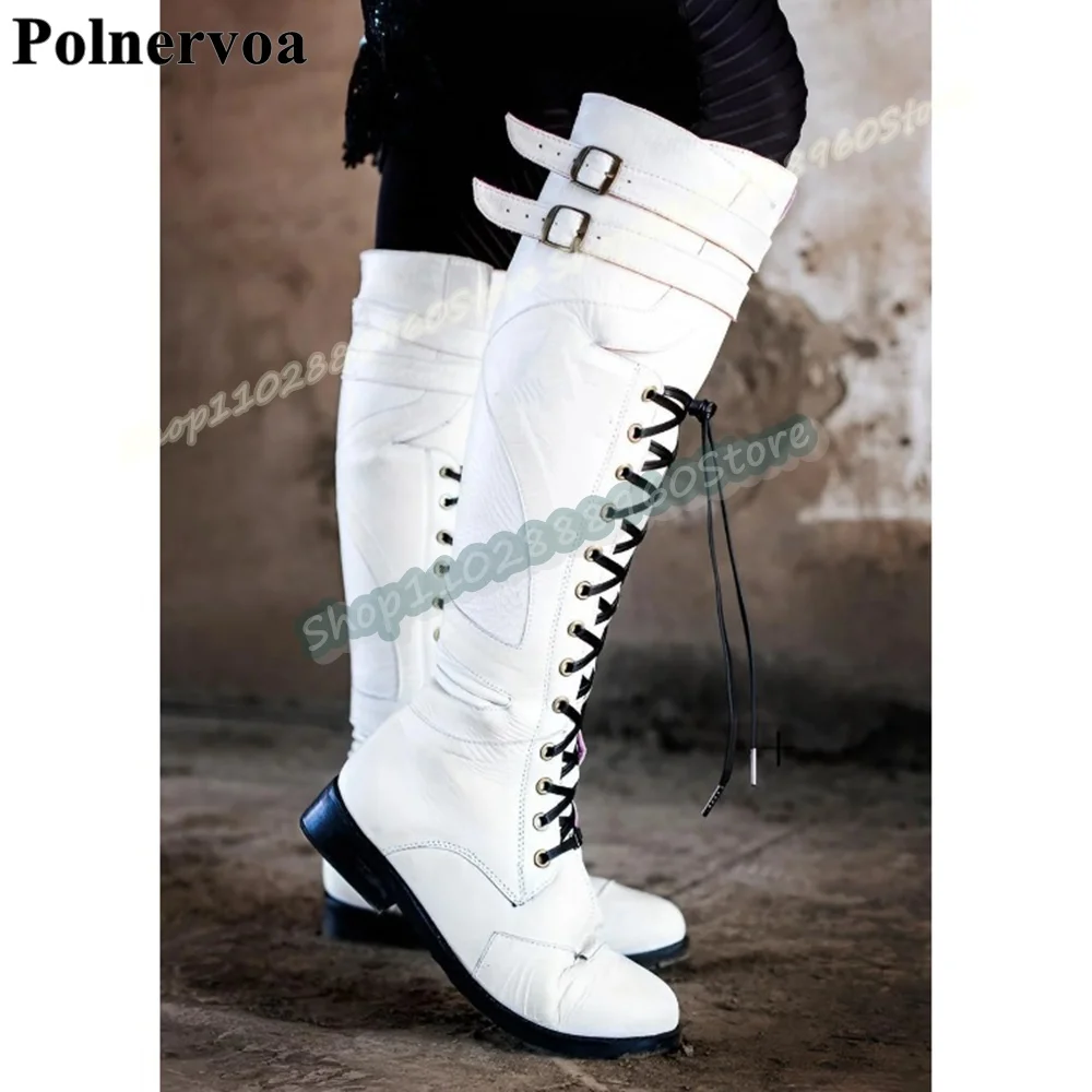 

Knee High White Cross Tied Buckle Strap Knight Men Pumps Flats Shoes For Men Side Zipper Banquet Fashion Catwalk 2026 Men Boots