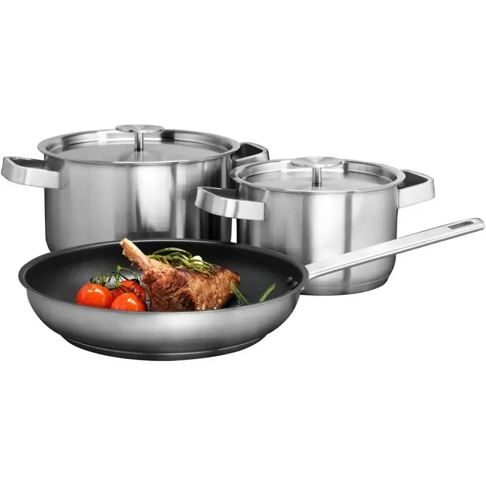 3-Piece Stainless Steel Frying Pan and Saucepan Set, Induction Ready