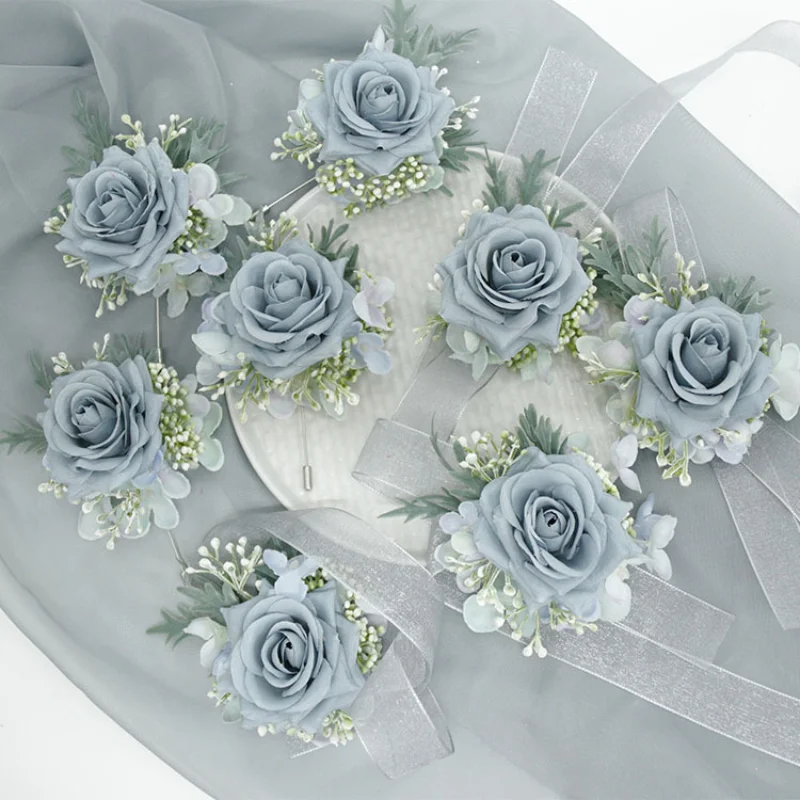 Hochzeit Bouton niere Seide Rosen Corsage Handgelenk Brautjungfer Armband Blumen Bräutigam Knopfloch Anzug Broche Accesorios de Boda