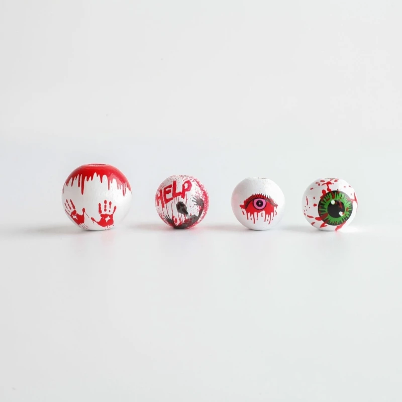 Perles rondes en bois à globes oculaires, 40 pièces, perles en bois d'halloween pour maison