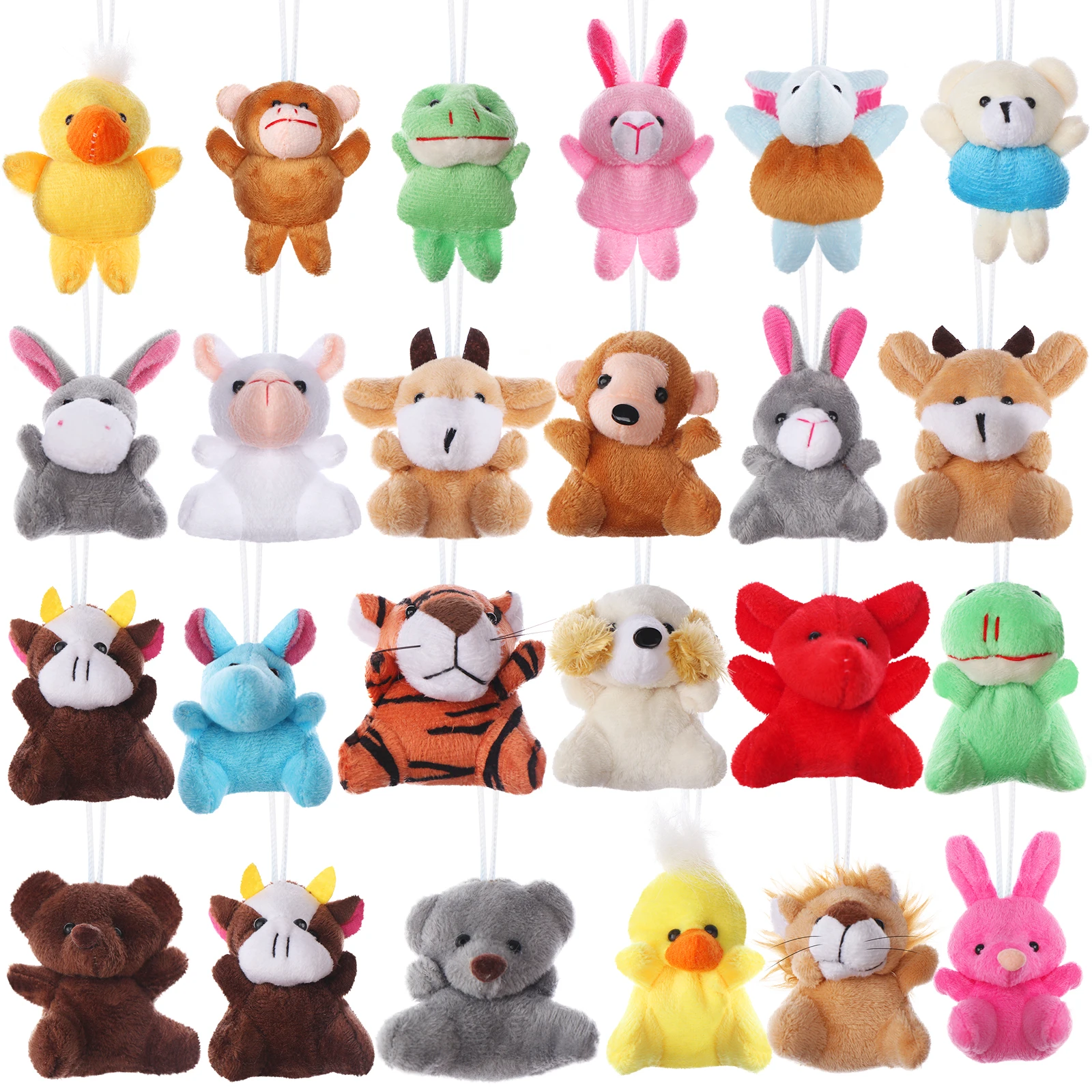 24pcs/set Mini Animal Plush Toy Set Cute Small Stuffed Animal Keychain Bear Rabbit Doll Toy Bag Pendant Car Key Chain For Kids