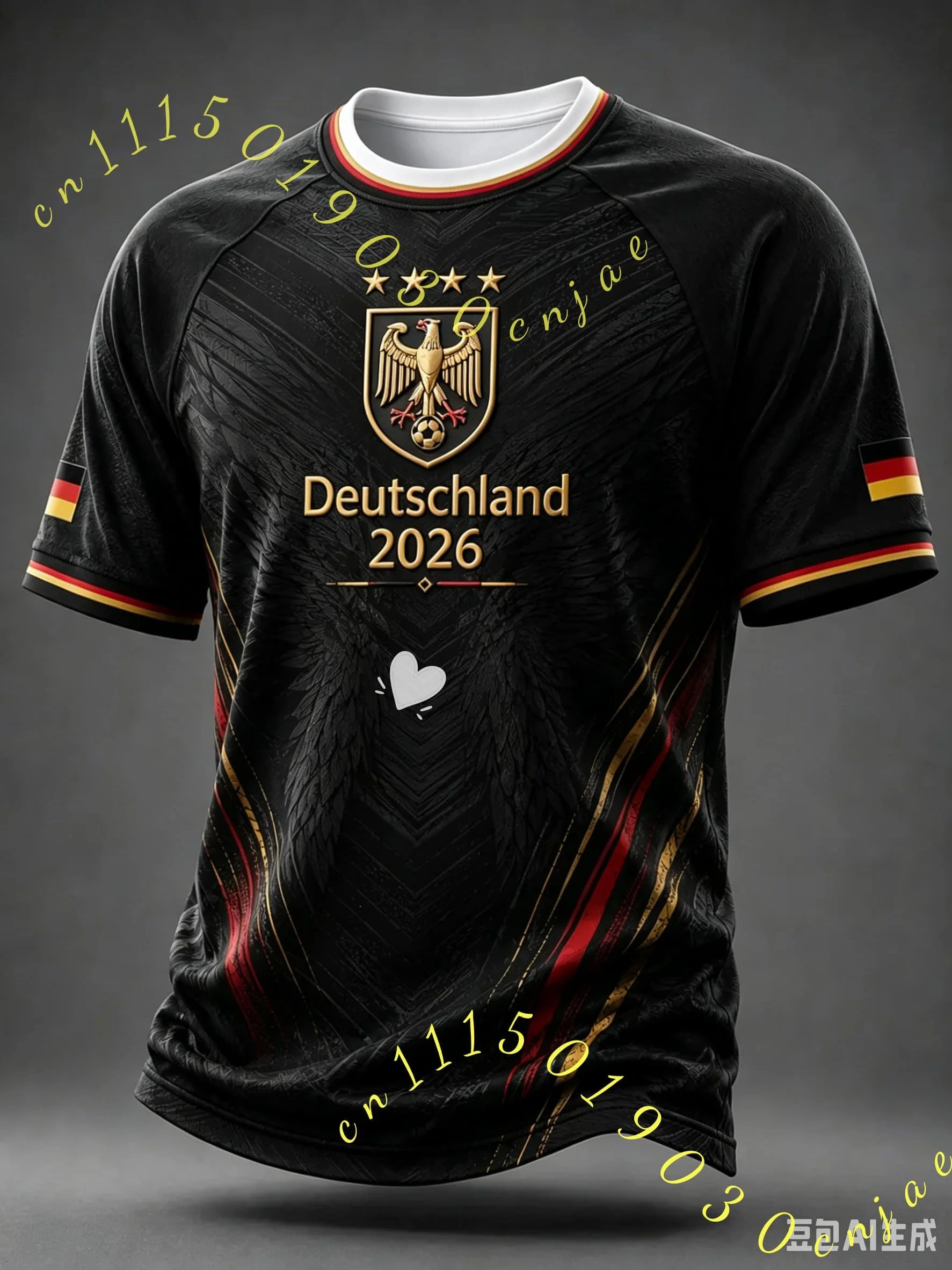 2026 Deutschland Fußballtrikot Unisex Kurzarm 3D-Druck V-Ausschnitt Fußball-T-Shirt Lässige Sport-Oberteile Familien-Kinder-Tees Atmungsaktiv – Detail 3
